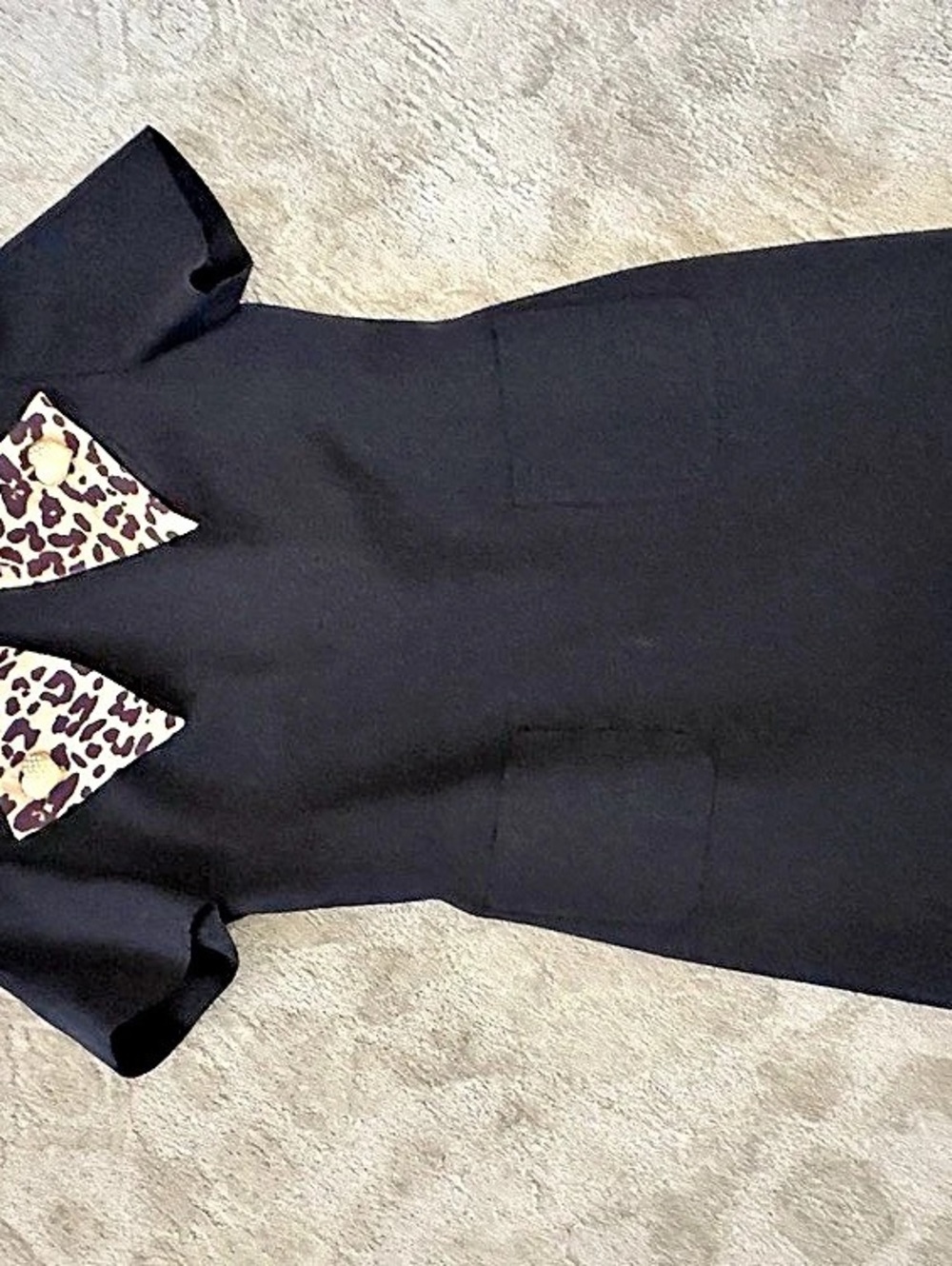 Black Mini Dress with Animal Print Collar